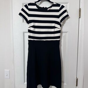 LOFT Womens Dress Petite Size 0 Black White Stripe Knee Length‎ Career Casual